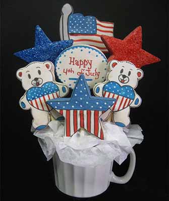 Fourth of July cookie bouquet: Stars, bears and flag.