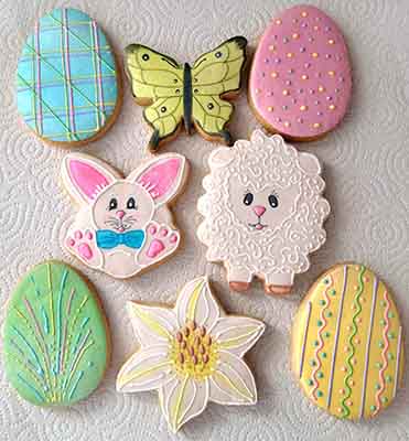 Easter cookies: Eggs, bunny, sheep, lilly and butterfly.