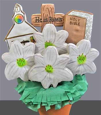 Easter Cookie Bouquets: Bible, cross,church, and flowers.