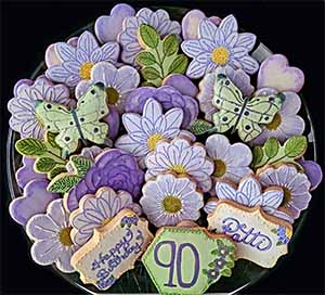 Birthday Cookie Tray: Flowers, butterflies and number.