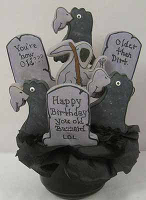 Birthday cookie bouquet: Buzzards, tombstones, and grim weeper.