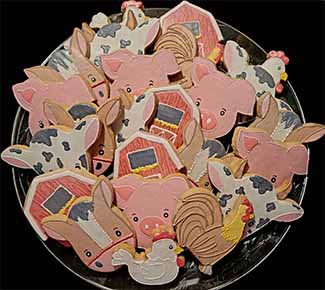 All occasion cookie tray: Farm animals, and barns.