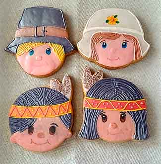 Thanksgiving cookies: Pilgrims and Native Americans.