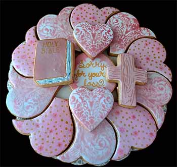 Sympathy Cookie Tray: Bible, cross, and hearts.