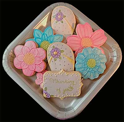 Thinking of You Cookie Tray: Flip flops, and flowers.