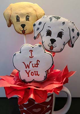 Valentine cookie bouquet: Dogs.