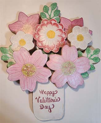 Valentine Cookie Tray: Flowers and jar.